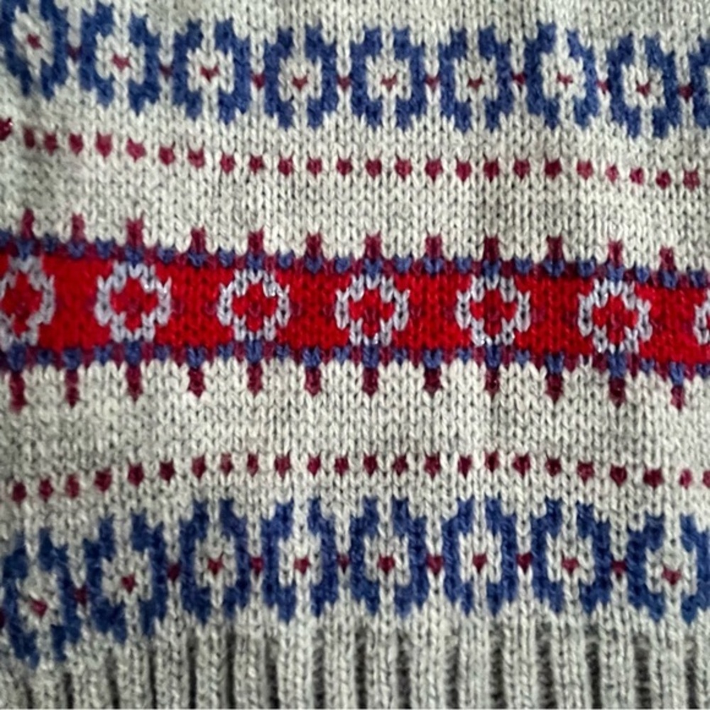 Lane Bryant Open Front Fair Isle Cardigan 14/16 Gray Red Metallic Thick Knit NWT - Picture 11 of 16